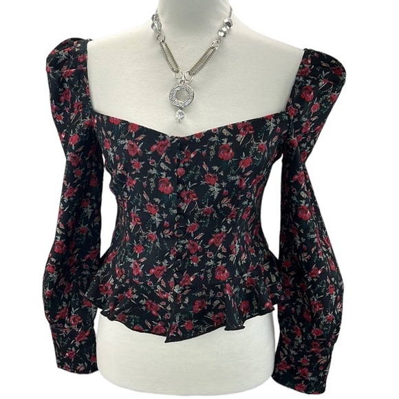 Lioness Tops - Lioness Floral Peplum Blouse